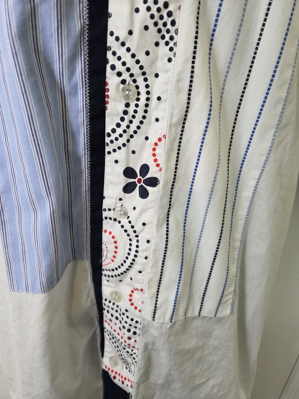 Le Jean Marithe Francois Girbaud Short-Sleeve Patchwork Button-Down Shirt - Picture 7 of 8